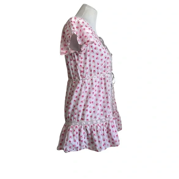 Love Shack Fancy Womens niall Floral Mini Dress Sz P/00 Pink Divine Short Sleeve